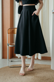 LAILA HIGH WAIST MIDI SKIRT (BLACK1)