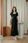 TAYLIN RUFFLES MIDAXI DRESS (BLACK)