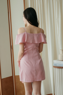 RYN COLD SHOULDER MINI DRESS (PINK STRIPE)