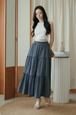 SORAYA ELASTIC WAIST MIDI SKIRT (BLUE STRIPE)