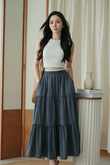 SORAYA ELASTIC WAIST MIDI SKIRT (BLUE STRIPE)
