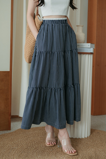 SORAYA ELASTIC WAIST MIDI SKIRT (BLUE STRIPE)
