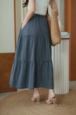 SORAYA ELASTIC WAIST MIDI SKIRT (BLUE STRIPE)