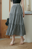 SORAYA ELASTIC WAIST MIDI SKIRT (BLACK CHECKERED)