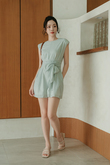 AYDAN PADDED BOX CUT PLAYSUIT (GREEN STRIPE)