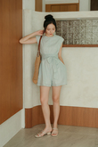 AYDAN PADDED BOX CUT PLAYSUIT (GREEN STRIPE)