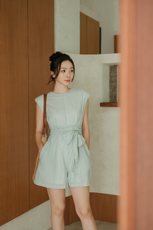 AYDAN PADDED BOX CUT PLAYSUIT (GREEN STRIPE)