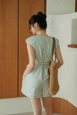 AYDAN PADDED BOX CUT PLAYSUIT (GREEN STRIPE)