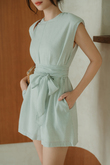 AYDAN PADDED BOX CUT PLAYSUIT (GREEN STRIPE)