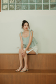 MIRA SELF TIE RIBBON CROP TOP (GREEN STRIPE)