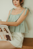 MIRA SELF TIE RIBBON CROP TOP (GREEN STRIPE)