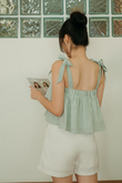 MIRA SELF TIE RIBBON CROP TOP (GREEN STRIPE)