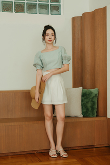 PAMILA SQUARE NECK CROP TOP (GREEN STRIPE)