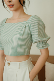 PAMILA SQUARE NECK CROP TOP (GREEN STRIPE)