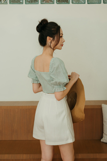 PAMILA SQUARE NECK CROP TOP (GREEN STRIPE)