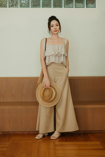 MIRA SELF TIE RIBBON CROP TOP (BROWN STRIPE)