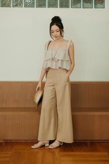 MIRA SELF TIE RIBBON CROP TOP (BROWN STRIPE)