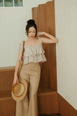 MIRA SELF TIE RIBBON CROP TOP (BROWN STRIPE)