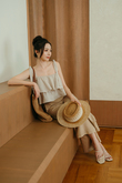 MIRA SELF TIE RIBBON CROP TOP (BROWN STRIPE)