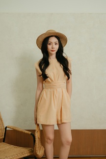 AYDAN PADDED BOX CUT PLAYSUIT (YELLOW STRIPE)