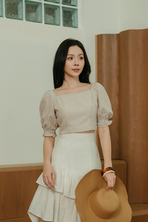 PAMILA SQUARE NECK CROP TOP (BROWN STRIPE)