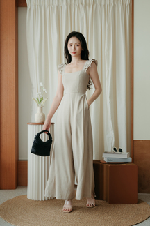 HALSTON HIGH WAISTED JUMPSUIT (BEIGE)