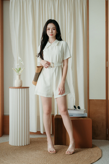 MOLLIE BELTED OVERSIZED PLAYSUIT (CREAM)