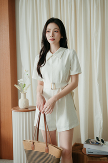 MOLLIE BELTED OVERSIZED PLAYSUIT (CREAM)