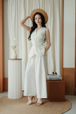 SHIZUE V NECK TWIST FRONT TOP (CREAM)