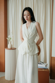 SHIZUE V NECK TWIST FRONT TOP (CREAM)