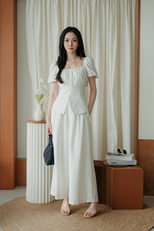 SYBEL RUCHED BUST LONG TOP (CREAM)