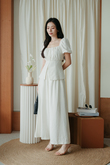 SYBEL RUCHED BUST LONG TOP (CREAM)