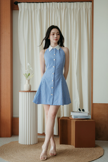  MIREYA BACKLESS MINI DRESS (BLUE STRIPE)