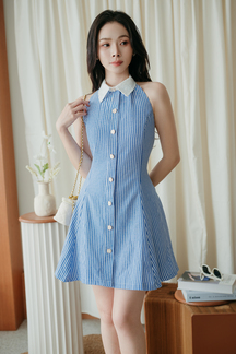  MIREYA BACKLESS MINI DRESS (BLUE STRIPE)