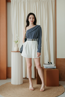 GENEVA SLOPE SHOULDER TOP (BLUE STRIPE)
