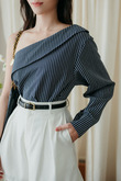 GENEVA SLOPE SHOULDER TOP (BLUE STRIPE)