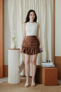 YANW HIGH WAISTED BALLOON SKORT (BROWN)