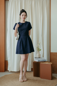 NOVA ROUND NECK MINI DRESS (BLUE1)