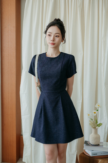 NOVA ROUND NECK MINI DRESS (BLUE1)