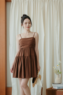 TRACY TIERED MINI DRESS (BROWN)