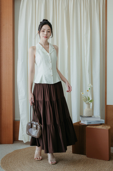 STETSON TIERED LONG SKIRT (BROWN)