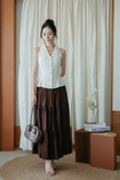 STETSON TIERED LONG SKIRT (BROWN)