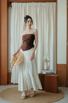 JENNY STRAPLESS RUCHED TOP (BROWN)