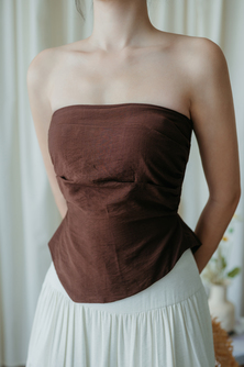 JENNY STRAPLESS RUCHED TOP (BROWN)