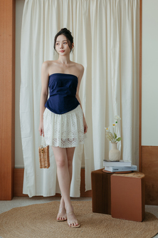 JENNY STRAPLESS RUCHED TOP (BLUE)