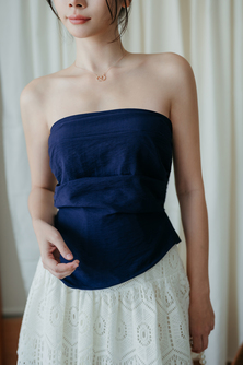 JENNY STRAPLESS RUCHED TOP (BLUE)