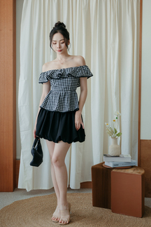 JOEY OFF SHOULDER TOP (BLACK CHECKERED)