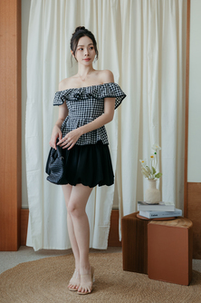 JOEY OFF SHOULDER TOP (BLACK CHECKERED)
