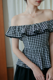 JOEY OFF SHOULDER TOP (BLACK CHECKERED)