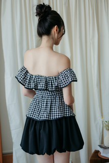 JOEY OFF SHOULDER TOP (BLACK CHECKERED)